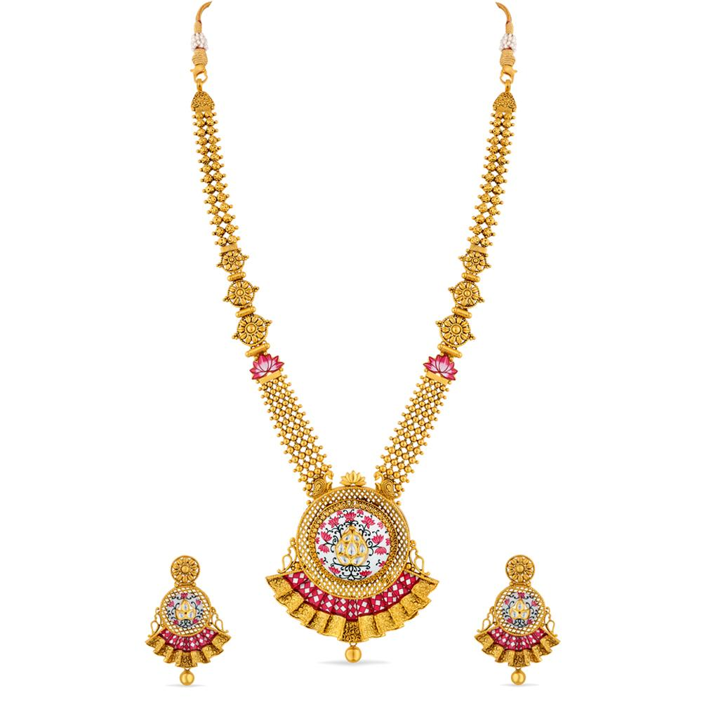Traditional Gulabi Meenakari Necklace By Reliance Jewels