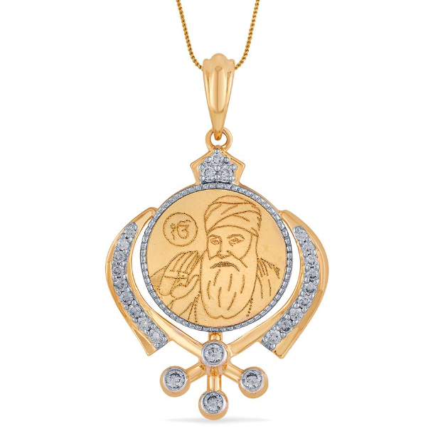 18 Kt Gold and Diamond Khanda Pendant with Guru Nanak ji engraving