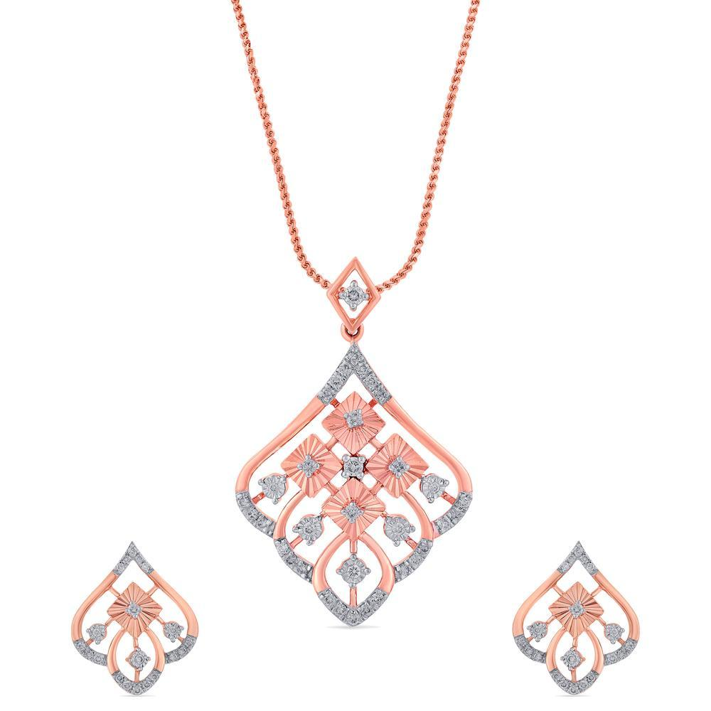 Gold & Diamond Pendant Necklace Set By Reliance Jewels
